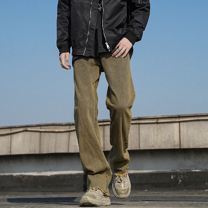 

Retro American Vibe Men's Jeans Slim Straight Leg Spring Autumn High Waist Denim Pants Youthful Trendy Wear Resistant