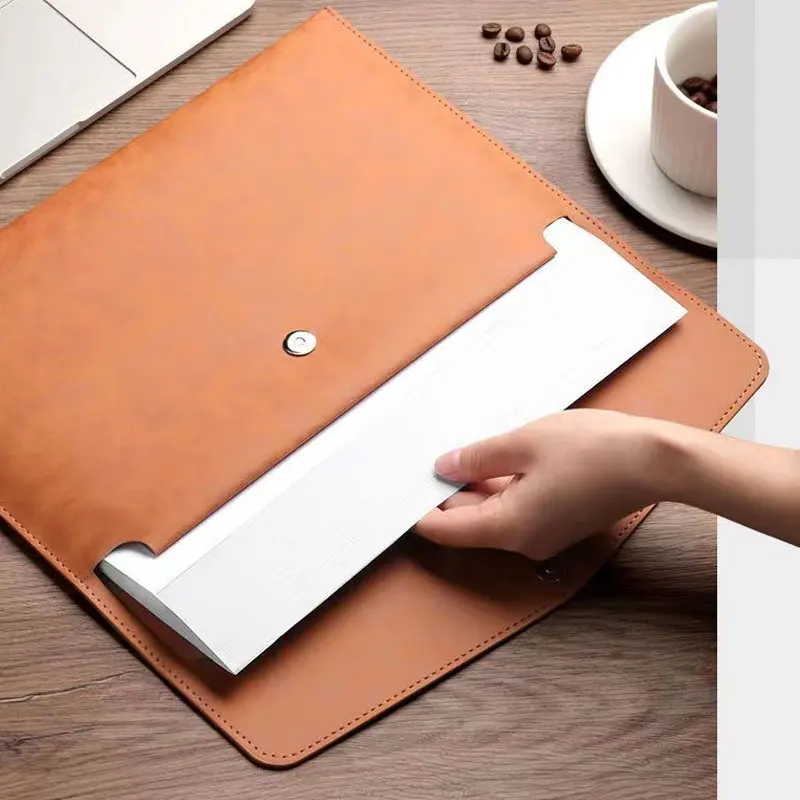 A4 Document Organiser PU Leather File Folder Paper Portable Dustproof Snap Closure Large Capacity Stationery Business Office