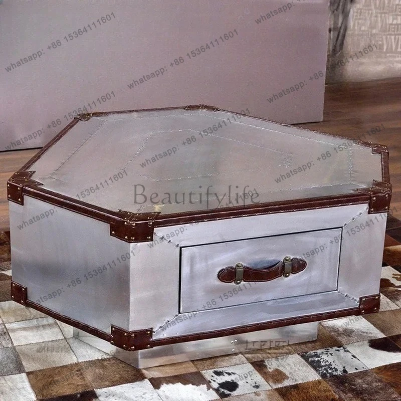 Bar coffee table bar club coffee designer hexagonal trapezoidal aluminum leather rivet metal