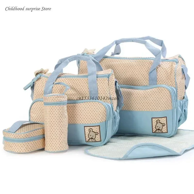 5 Pcs Multifunctional Set Baby Changing Diaper Nappy Bag Maternity Mummy Handbag Dropship