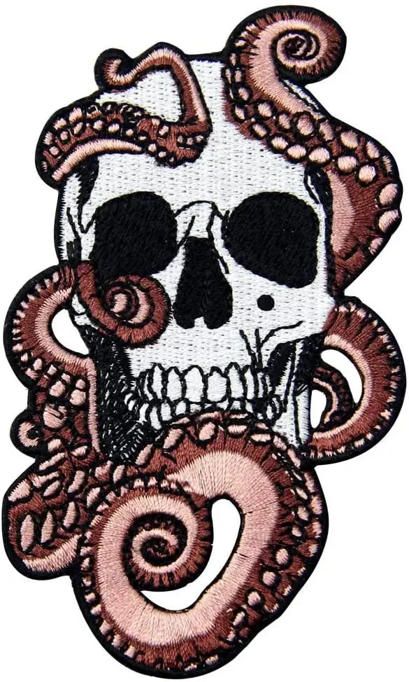 Octopus and Skull Patch Embroidered Applique Badge (≈4.4-7.4cm) Iron On Sew On Emblem