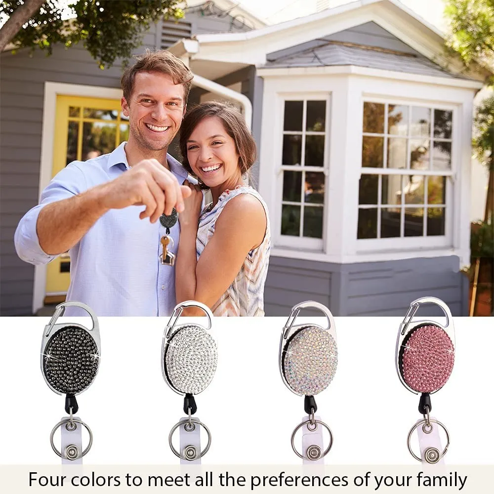 3 Pack Retractable Badge Reels Holder Anti Lost Bling Rhinestones Yoyo Keychain for Office Worker Doctor Nurse Name Tag Clip