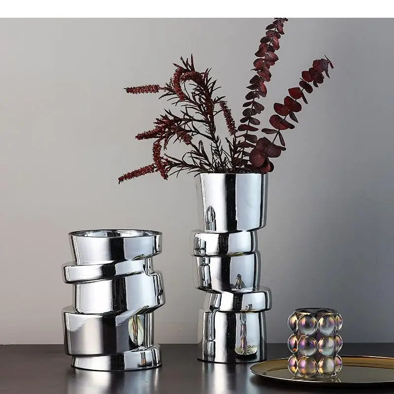 Silver-plated Glass Vase Desk Decoration Twist Shape Floral Vases Hydroponics Flower Pots Decorative Arrangement