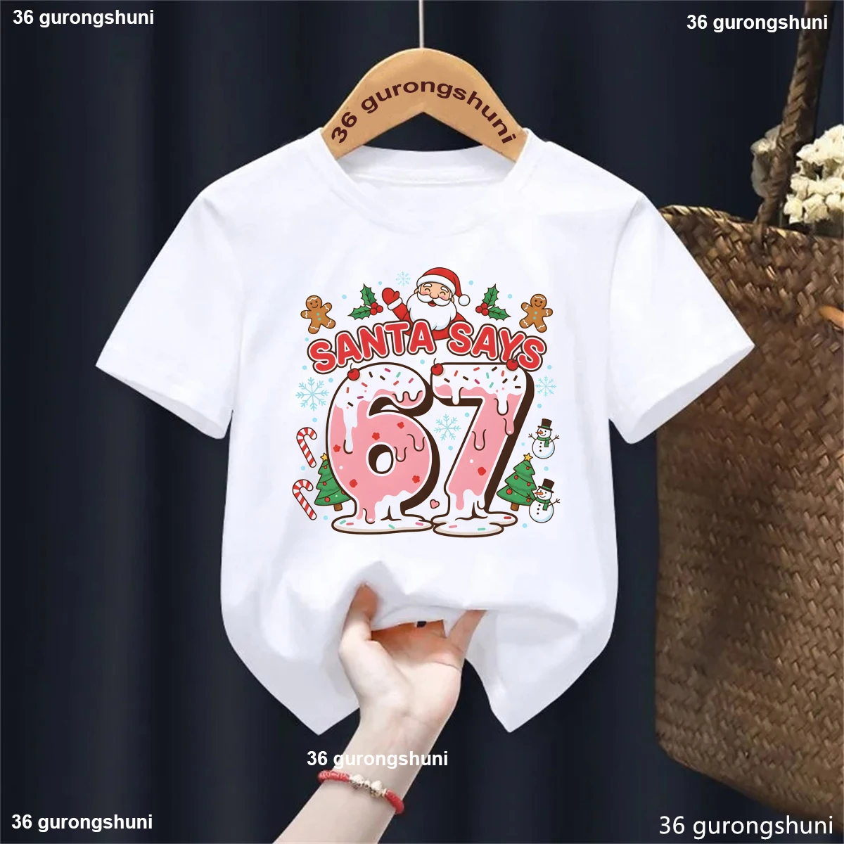 

Ice Cream Cookie Christmas Gift T-Shirt Santa Says 67 Meme Christmas Tree Printed T Shirt Girls/Boys Kawaii Kids Clothes
