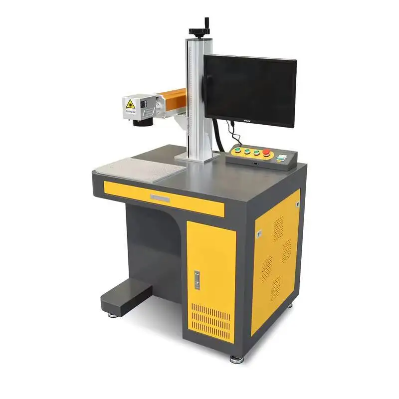 

20W 30W 50W Fiber Laser Marking Machine For Circular Gold Metal With Fixture And Rotary Platform