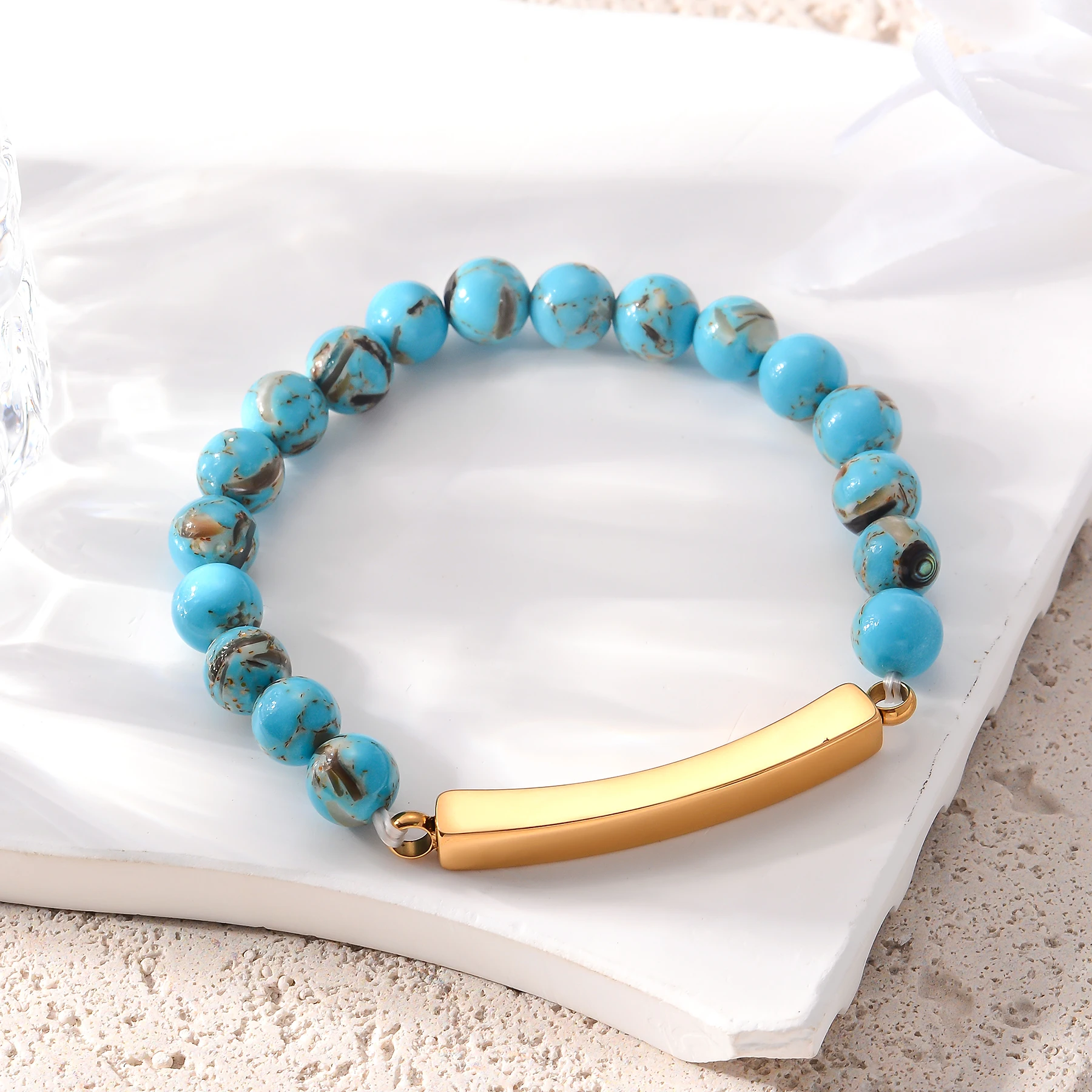 Gelang Kremasi Modis untuk Abu Batu Alam Warna-warni Batang Baja Tahan Karat Perhiasan Peringatan Kenang-kenangan Teks Nama Kustom