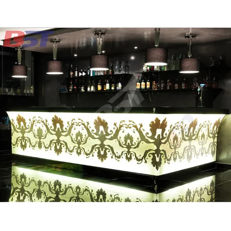 custom.Commercial Bar Restaurant Counter Custom Made Solid Surface Marble Lighting Pattern Modern Design Hotel Mall Gym 10-Y
