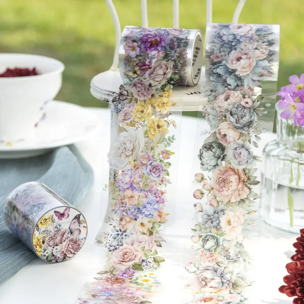 Journamm 6rolls Flower Tapes Decor Junk Journal Collage Photo Album DIY Scrapbooking Cute Stationery Embelishment Tape Stickers