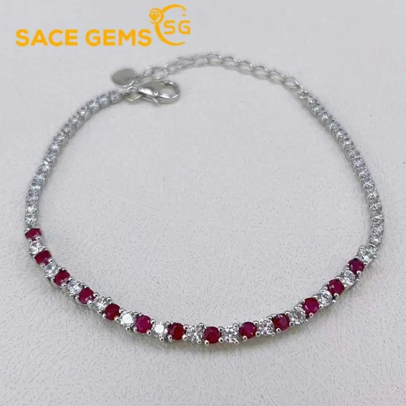 

SACE GEMS New Arrival 925 Sterling Silver 2.5MM Natural Ruby Gemstone Bracelrts for Women Engagement Cocktail Party Fine Jewelry