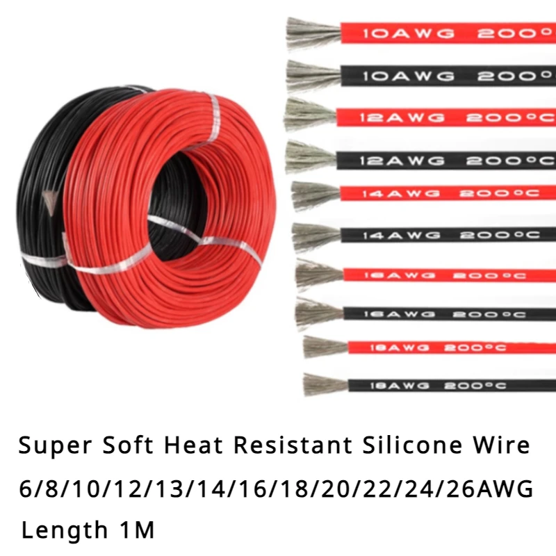 

Super Soft Silicone Cable Red Black 26/24/22/20/18/16/14/13/12/10/8/6 AWG High Temperature Resistant Tinned Copper Cable Wire