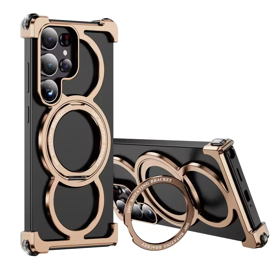 

Магнитный алюминиевый металлический безрамный бампер противоударный чехол-подставка для телефона Samsung Galaxy S25 Ultra