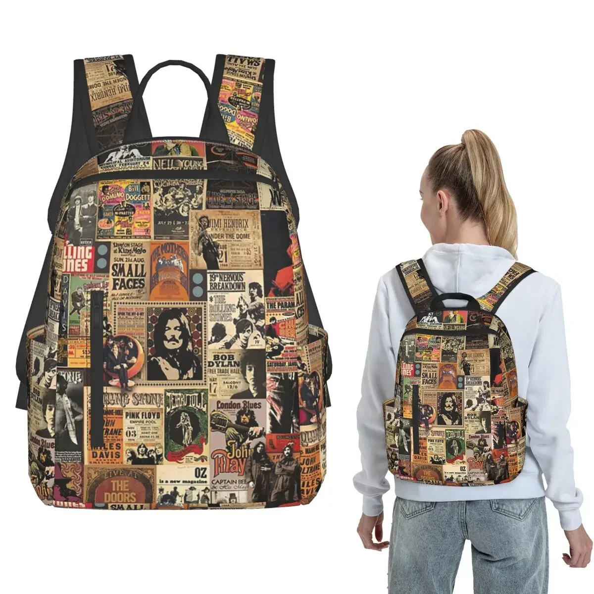 Rock N' Roll Stories Backpack Large Capacity Boys Girls BookBag School Bag Shoulder Bags for Men Women