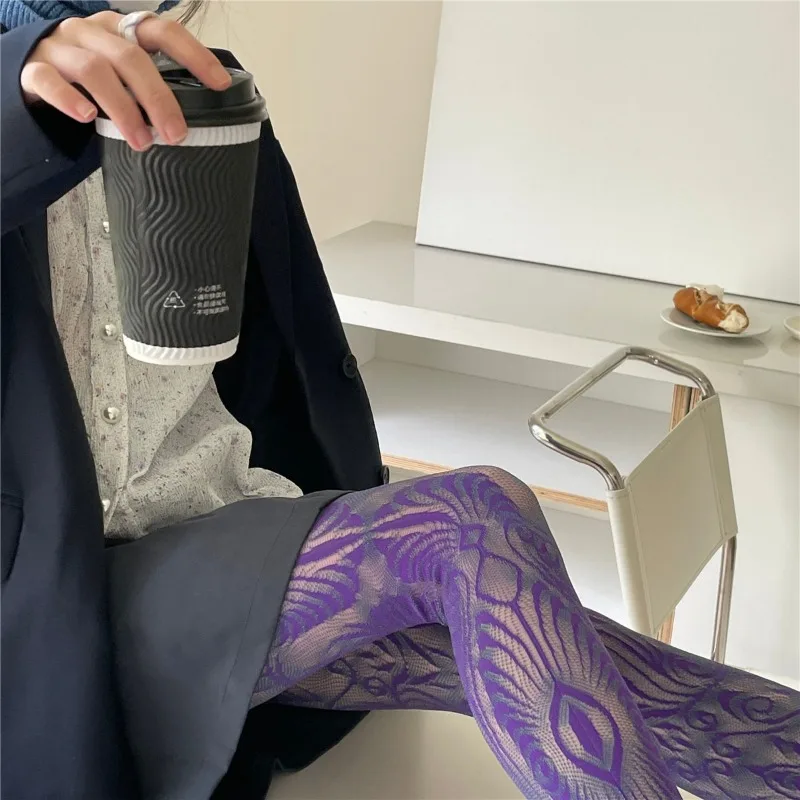 ロリータ風スイートガールズパンクスタイル花柄タイツ カラフルな太もも丈ストッキング ランジェリー レディースセクシー ホローアウトメッシュフィッシュネットパンティストッキング