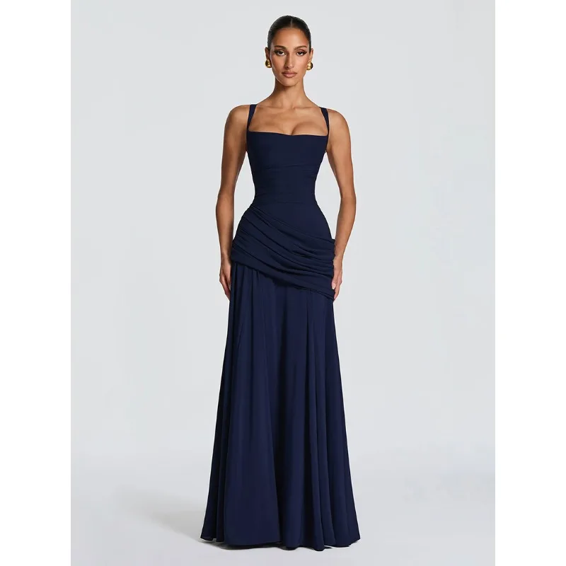 

customized Pleated camisole dress women's fashionable long skirt stage performance costume