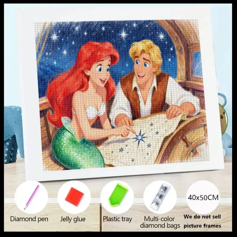 

1 шт., набор алмазной живописи «Ариэль Диснея», «Русалочка и принц», «Эрик», 5D полная дрель, сделай сам, хрустальные стразы, романтический мультфильм