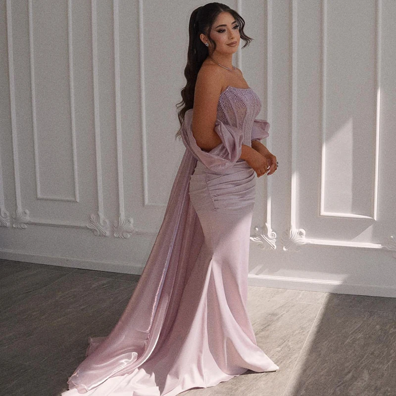 Thinyfull 2026 Mermaid Prom Evening Dresses Long Strapless Pearls Shawl Party Dress Formal Night Cocktail Prom Gowns Customized