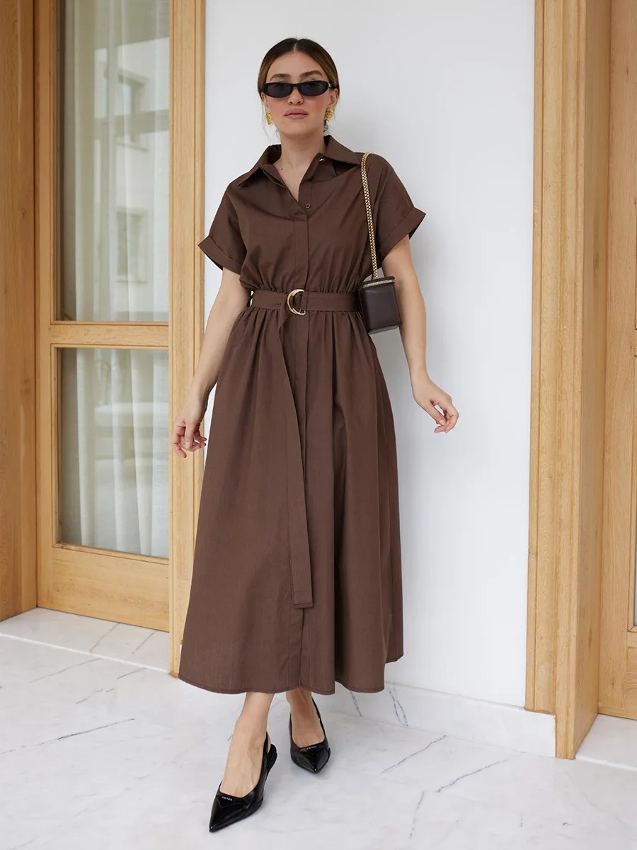 فستان نسائي صيفي جديد من Bornladies 2026 مصنوع من القطن بأكمام قصيرة وحزام خصر #5