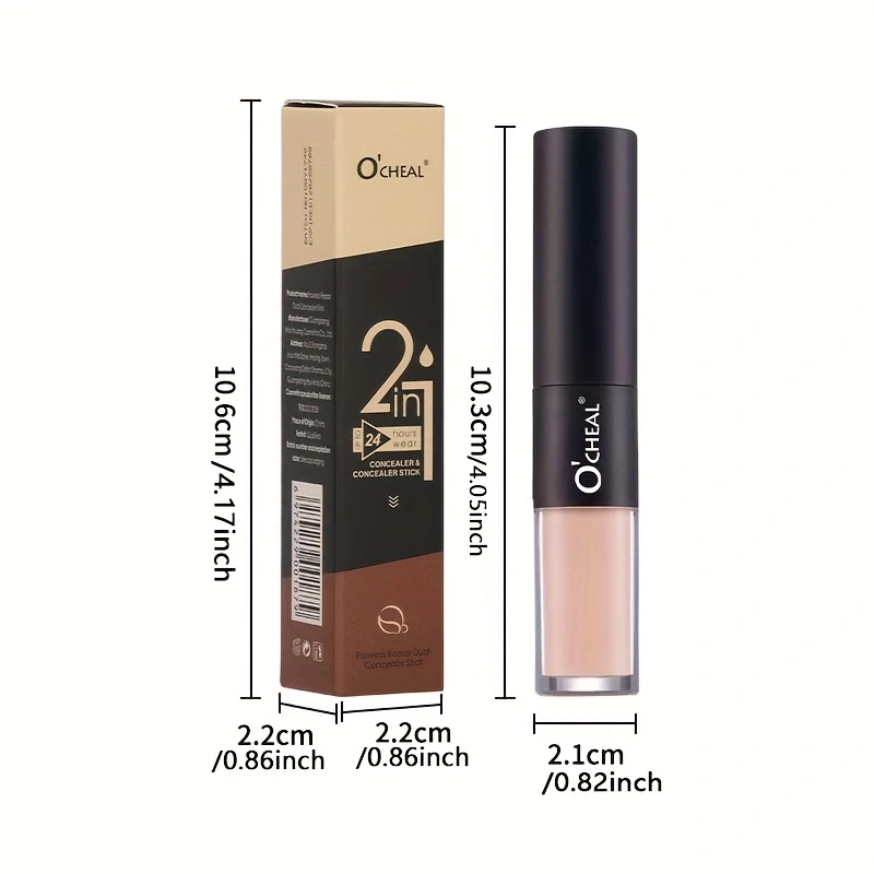 Corretivo de cabeça dupla - naturalmente acabado, cobertura média, à prova d'água e resistente ao suor, criando uma base natural