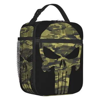 Custom Punisher Skull Camouflage Tragbare Lunchboxen Multifunktions-Thermokühler Lebensmittelisolierte Lunchtasche Büroarbeit