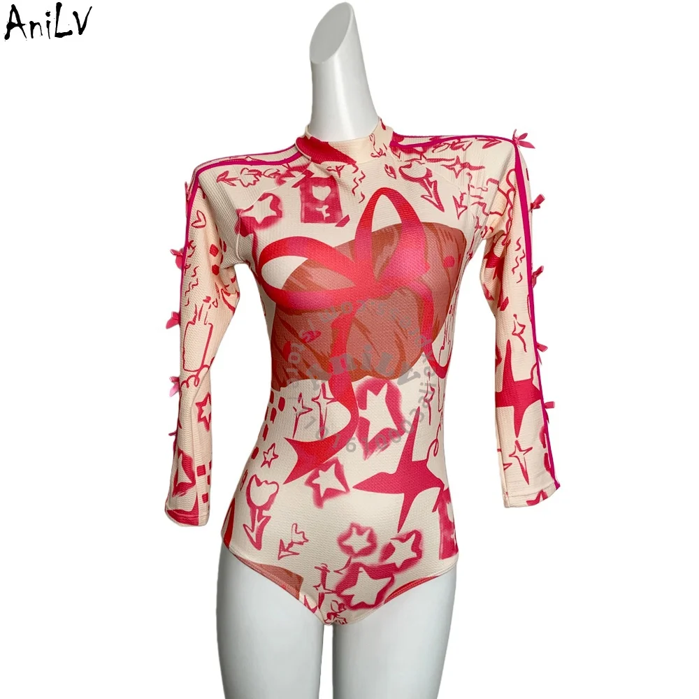 AniLV 2026 Año Nuevo traje con lazo de estrella Y2K ropa de moda Chica de anime traje de baño rojo de una pieza Fiesta EN LA Piscina disfraces Cosplay