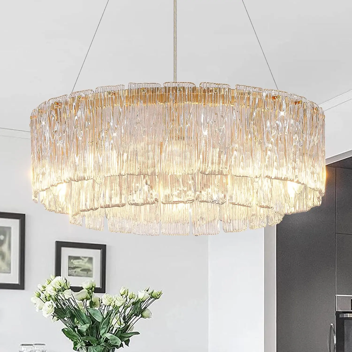 

Gold Chandeliers Modern Crystal Glass Round Chandelier Drum Pendant Ceiling Light Fixtures Luxury Hanging Chandelier for Dining