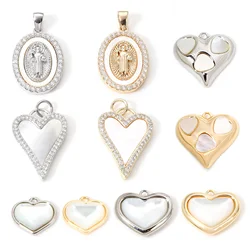 1pc Brass Charms Micro Pave Clear Cubic Zirconia Heart Oval Metal Pendant DIY Necklace Bracelets Women Sweet Jewelry Findings