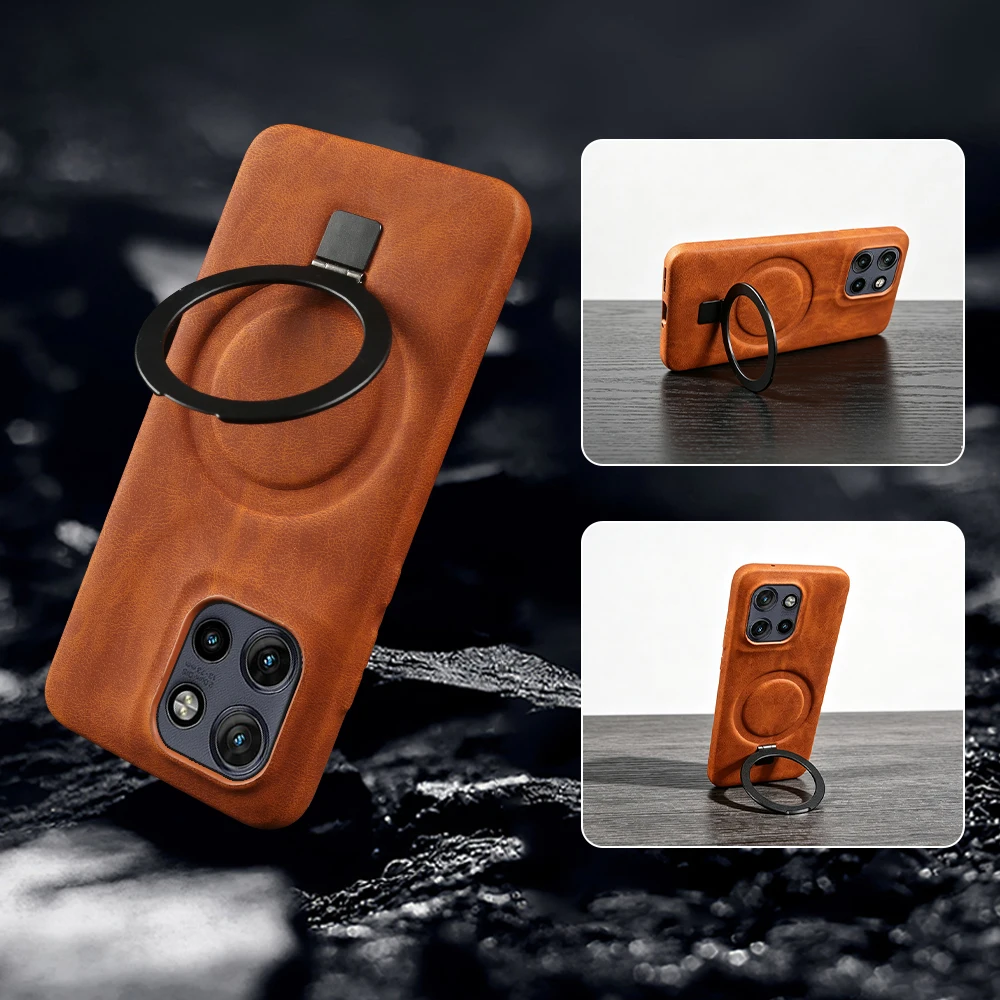Étui en cuir avec anneau de fixation Magsafe pour Motorola Moto Edge 50 Neo X50 Ultra Pro Fusion Edge50 S50 Neo, coque arrière pour téléphone