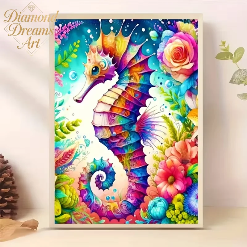 

Frameless,5D DIY Diamond Painting Set - Colorful Seahorse Pattern, Round Full Diamond Embroidery Art, Beginner Water Diamond Han