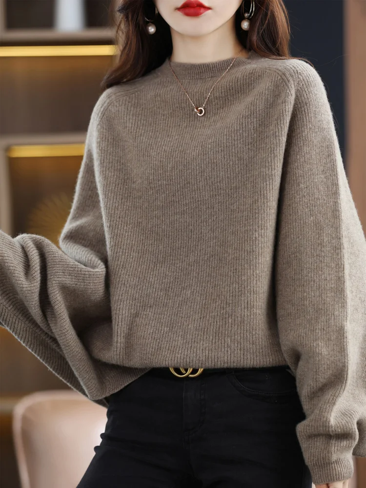 2024 New Spring Autumn 100% Merino Wool Sweater Women Cashmere Pullover Soft Solid Color Knitwear Shawl Korean Popular Female