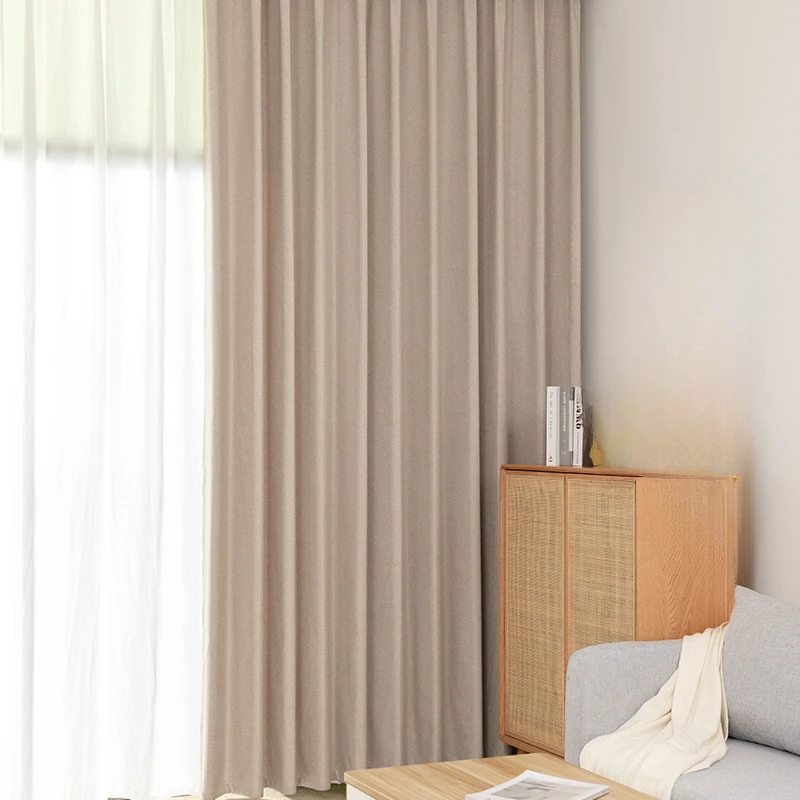 Ecological Cotton and Linen Curtains Living Room Bedroom Nordic Minimalist Curtains Milk Apricot Colored Blackout Custom Curtain