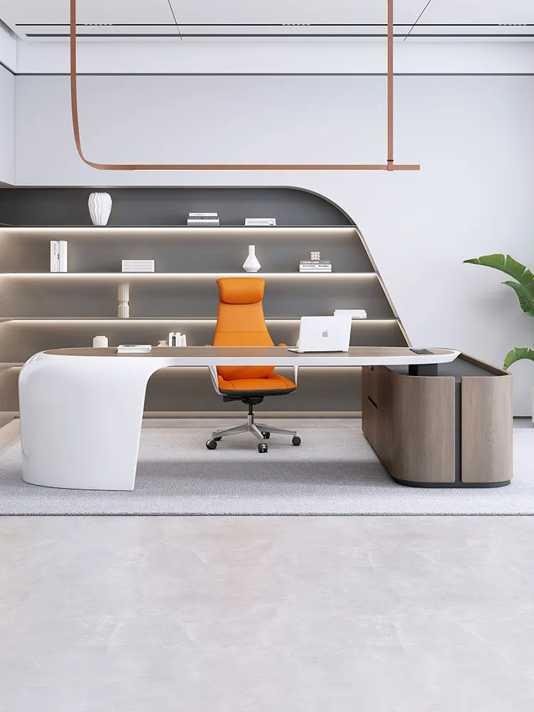 *Large Company High-End Boss Table Simple Modern Fashion Baking Varnish Wood Office Boss'sDesk Ergonomic CEO  L-Shaped