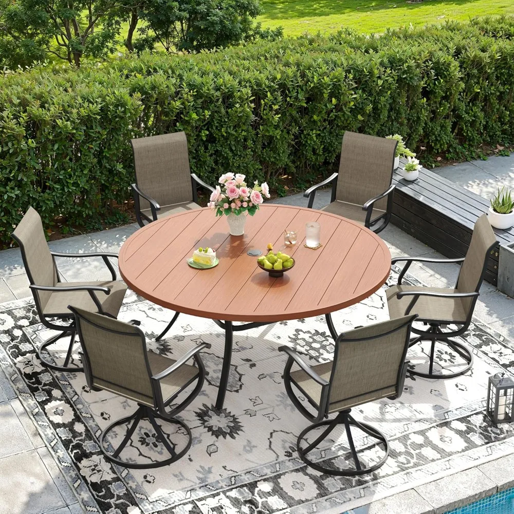

53" Round Outdoor Patio Dining Table for 6-8, Metal Patio Table with 1.57" Adjustable Umbrella Hole, All-Weather, Customized