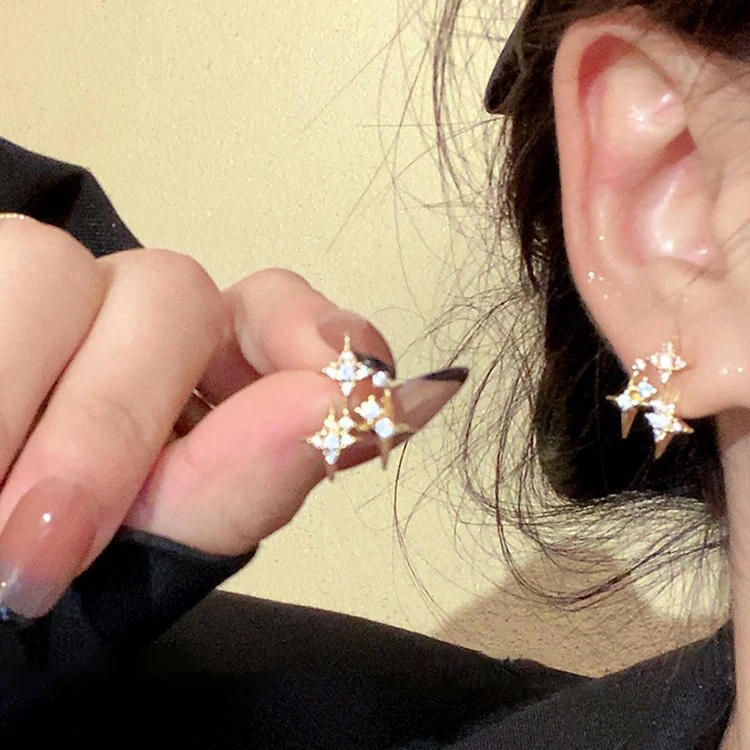 

Real 925 Sterling Silver Full Zircon Mini Star Stud Earrings for Women Minimalist Cute Fine Jewelry Light Luxury Accessories