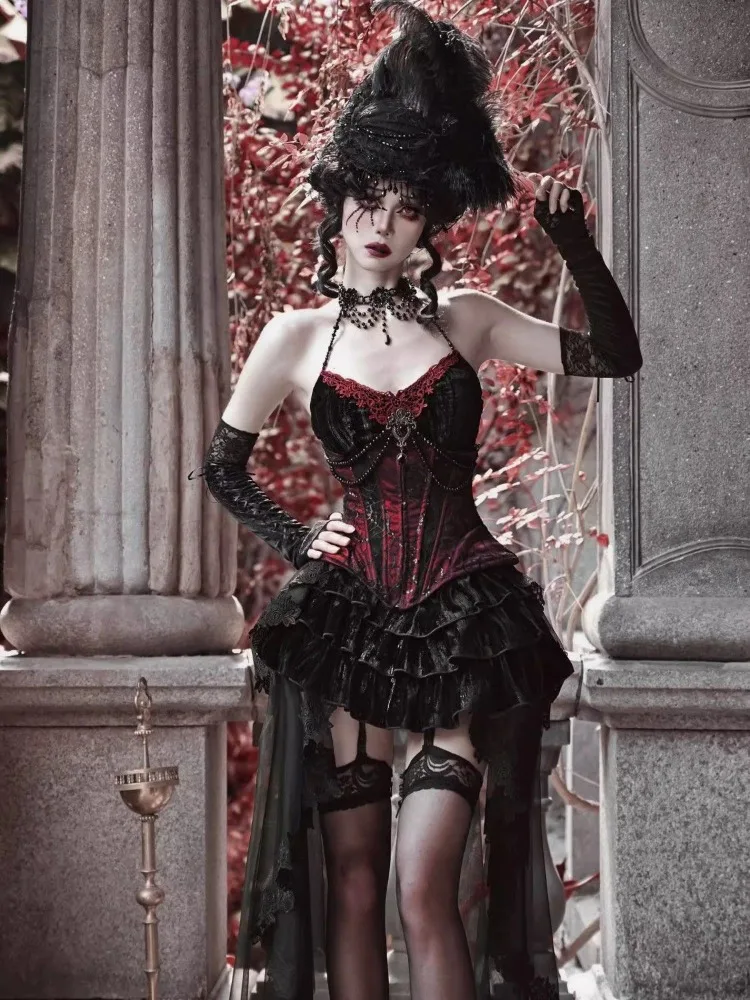 

Gothic Halloween Velvet Fishbone Waist Y2k Sexy Slim Fit Halter Camisole Vest for Women Summer High Waist Cake Skirts