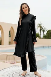 Traje de baño islámico musulmán de manga larga, traje de baño modesto para mujer, traje de baño de cobertura completa, conjunto de ropa de playa con volantes Burkini, 3 uds.