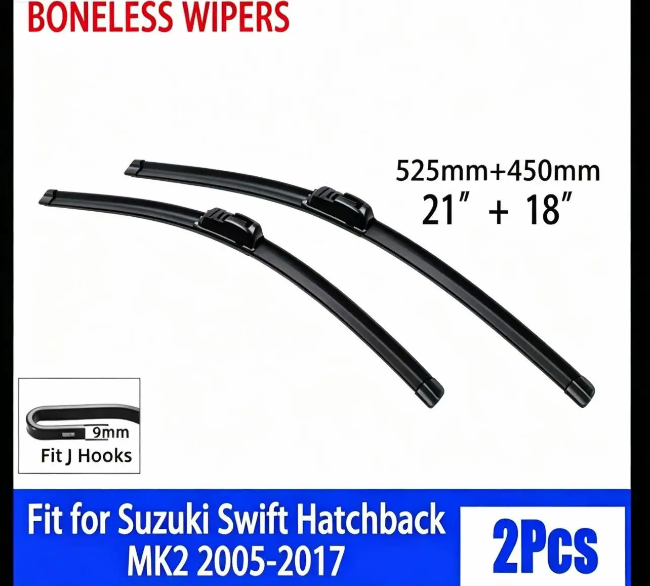 

21"+18" U Hook Boneless Car Windshield Wiper Blades Fit For Suzuki Swift Hatchback MK2 2005-2017 Silent Durable Auto Wipers 2Pcs