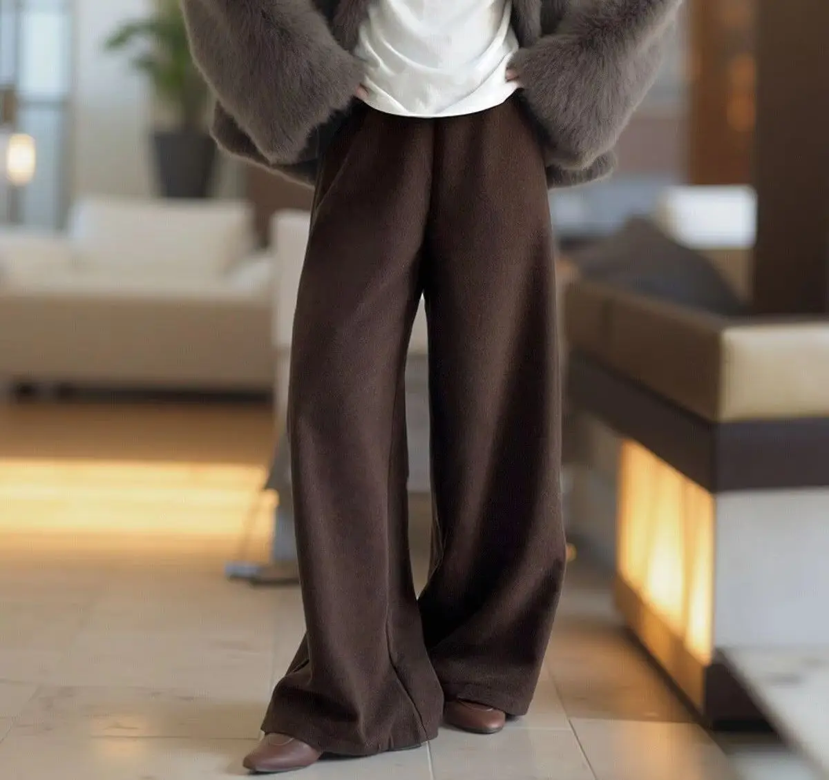 

Korean Casual Woolen Wide Leg Pants For Women In Autumn And Winter 2025, New Fashionable High Waisted Straight Leg Pants For Com