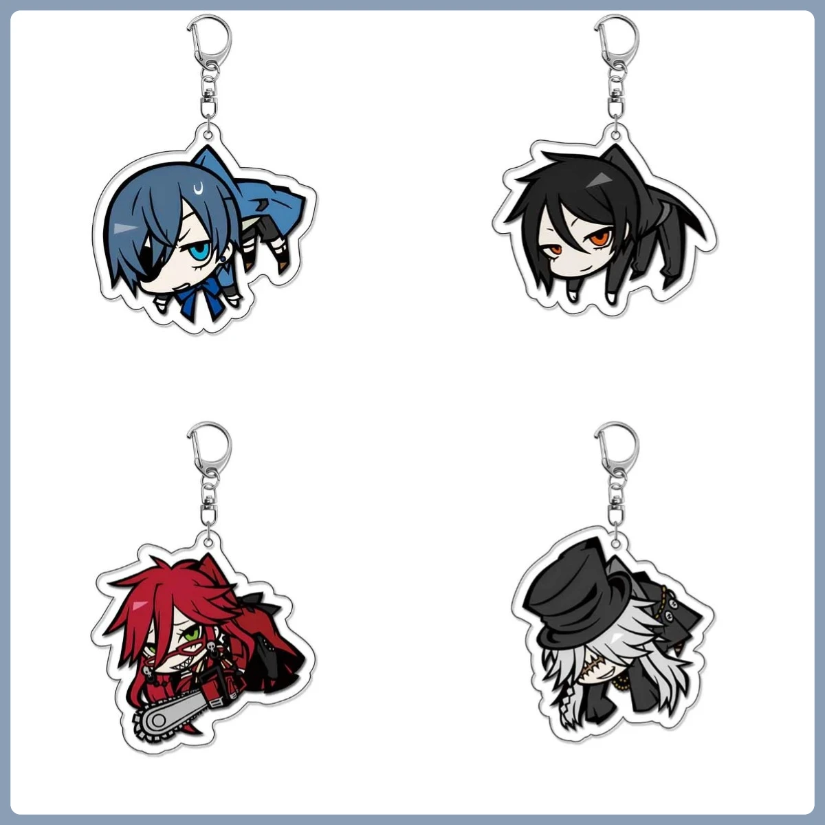 LLavero de mayordomo negro de Anime, llavero con etiqueta de bolsa acrílica de Ciel Phantomhive Sebastian Michaelis, accesorio colgante