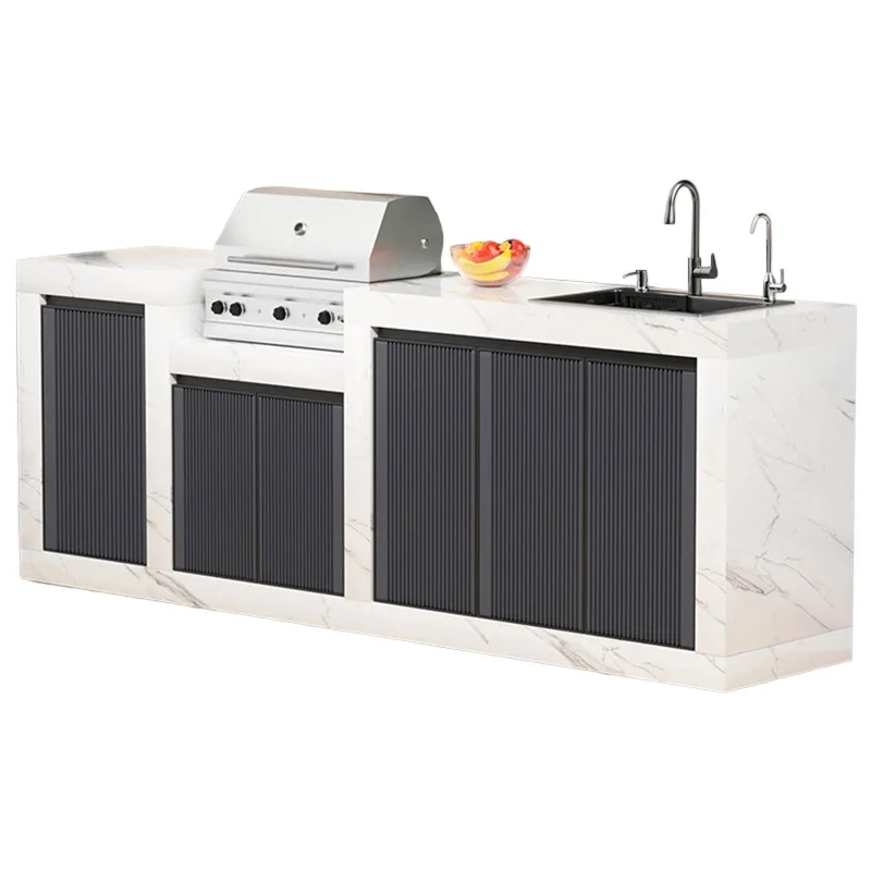 Outdoor courtyard rock slab barbecue table washbasin integrated outdoor cooking console, garden island