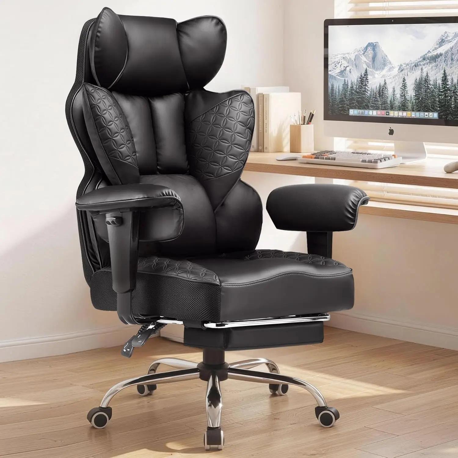 Big & Tall Office Chair with Foot Rest, Ergonomic High Back Computer Chair, 150° Recline, Lumbar Support, Heavy Duty Gaming Chair