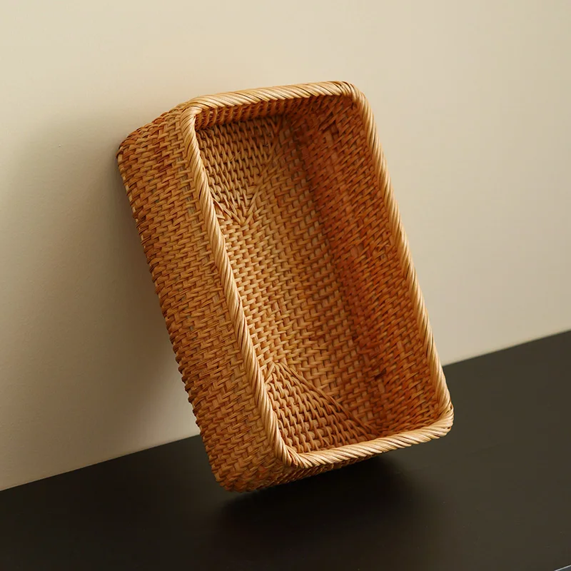 Rattanowy organizer do makijażu Premium Woven Desktop Storage for Cosmetics Skincare Prostokątna ozdobna taca Szuflada do sypialni