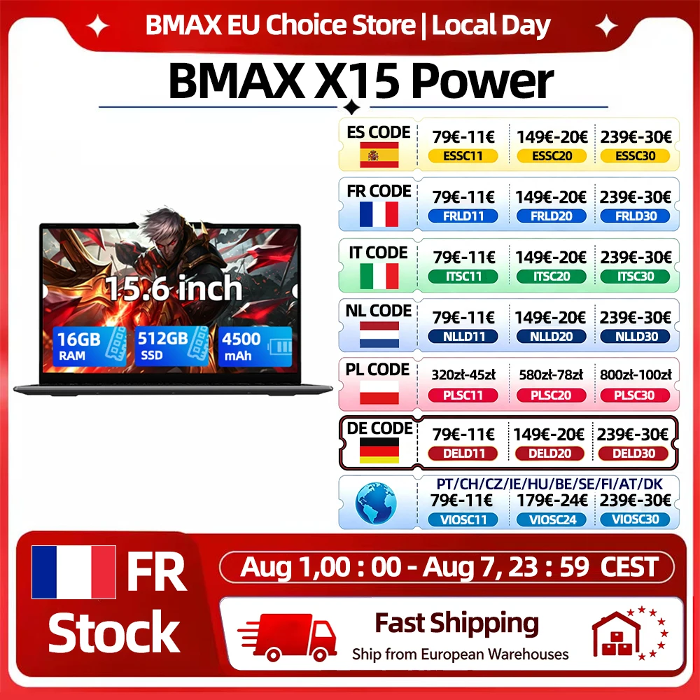Computadora portátil BMAX X15 Power de 15.6» IPS, 16GB de RAM, 512GB SSD, CPU Intel Core i3-8109U, Windows 11, batería de 4500mAh, HDMI, Wifi, USB, teclado numérico.
