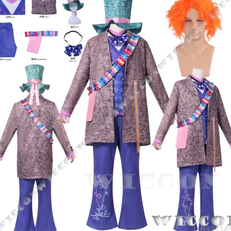 

Crazy Weird Strange Hat Man Anime Cosplay Suit Green Tile Hat Long Coat clothes Cos Curly Orange Wig Halloween Navidad Carnaval