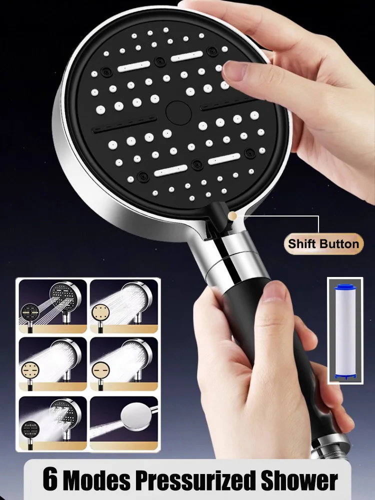 

Новый водосберегающий фильтр высокого давления, насадка для душа, 6 режимов, ручная насадка для душа, массажный душ с большим потоком, набор аксессуаров для ванной комнаты