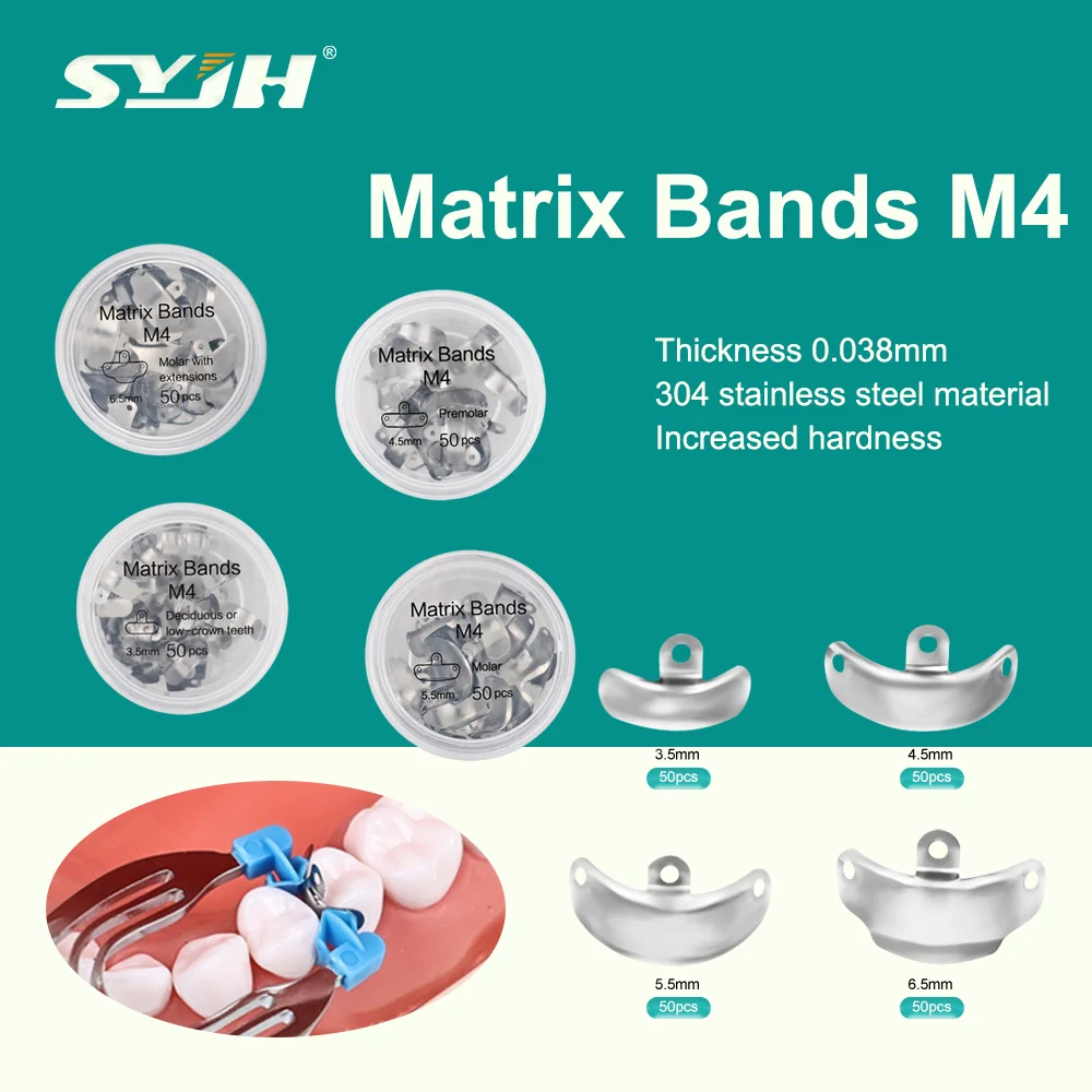 

50 шт./кор. M4 стоматологические матричные ленты 3,5/4,5/5,5/6,5 мм антипригарные эластичные секционные контурные металлические матрицы стоматологические материалы