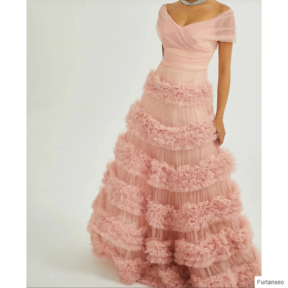 

Customized A-line Evening Dresses Floor-length Off The Shoulder Sleeveless Prom Gown Simple Fashion Ruched Draped Party Gown