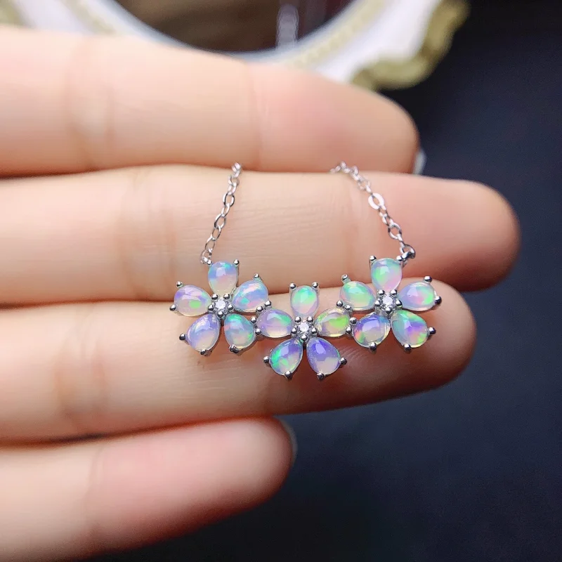 YULEM Luxury Opal Necklace Pendant for Party 15 Pieces 3mm*5mm 100% Natural Opal Pendant Solid 925 Silver Opal Jewelry