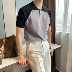 Summer Fashion High Quality Color Matching Simple Casual Short Sleeved Polo Shirt Men Lapel Button Breathable Versatile Thin Top