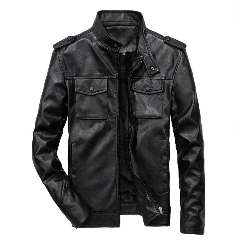 Mens Leather Jacket Stand Collar Trend Spring and Autumn New Leather Jacket Handsome Motorcycle Suit Youth Oversized Jacket