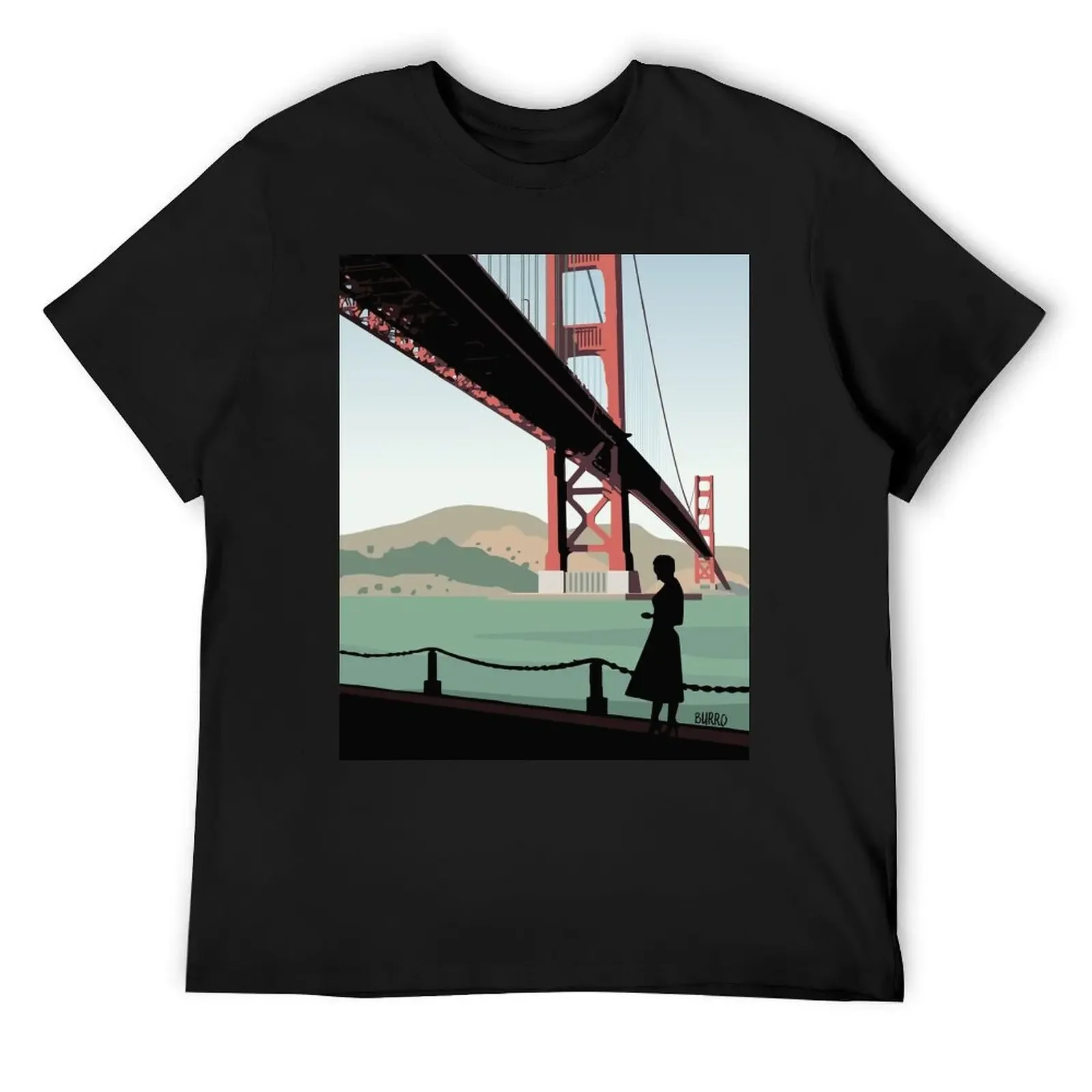 

Vertigo Golden Bridge Illustration by Burroi T-Shirt summer tops funny costumes big and tall t shirts for men